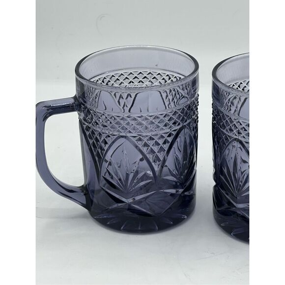 Set Of 2 Vintage Crystal d' Arques Durand Amethyst Purple Glass Coffee Tea Mugs - Picture 2 of 7
